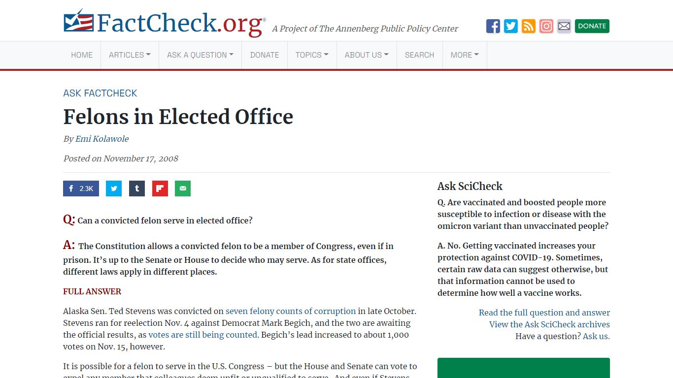 Felons in Elected Office - FactCheck.org